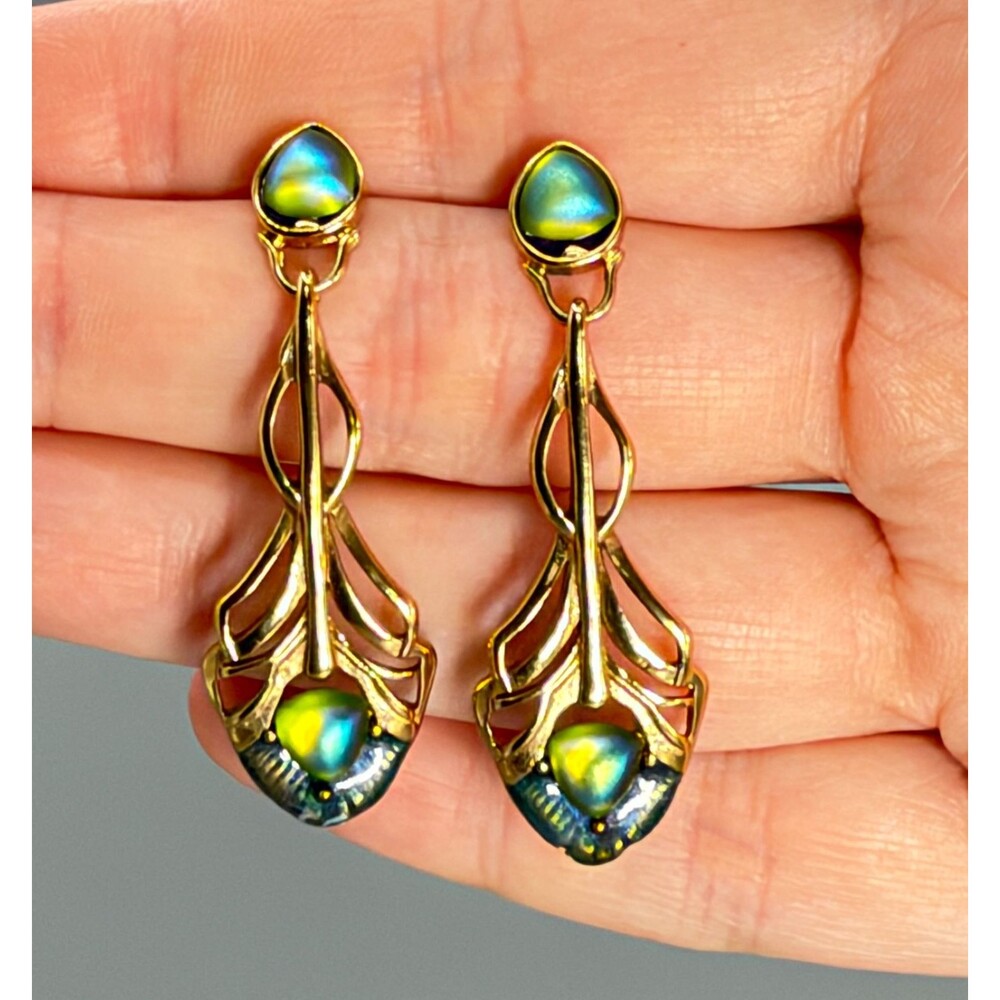 Vintage Thomas Blackshear Ebony Visions Iridescent Dangle Earrings Willitts